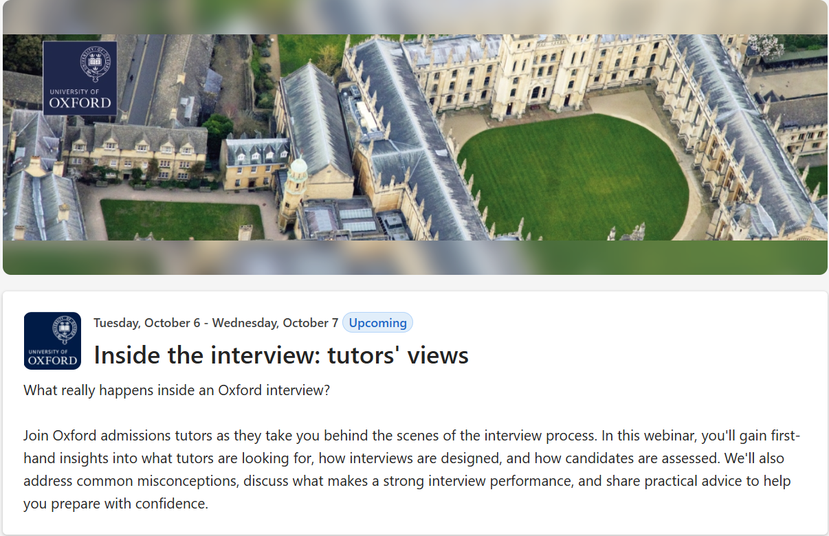 Destination Oxford: Inside the interview: tutors views webinar registration (History & Engineering Science)